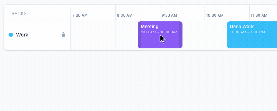Dragging a Meeting block to a later time